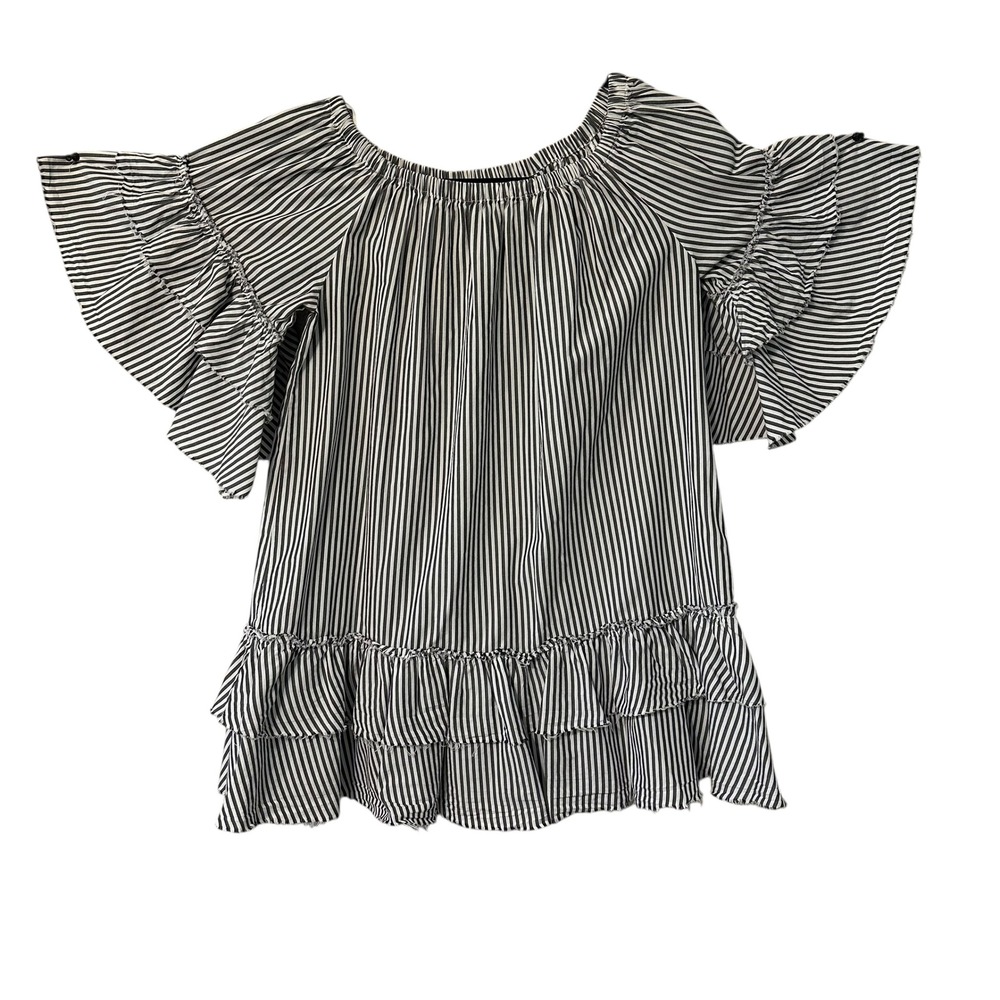 ZARA WOMAN Striped Off Shoulder Ruffle Sleeve‎ Dress Tunic Midi SIZE MED